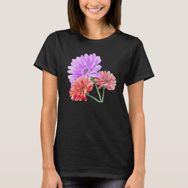 Camiseta Blusa Preta de Corte com Flor de Gerbera Ousada (Frente)