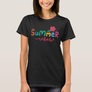 Camiseta Blusas Femininas de Hibisco de Vibrações de Verão