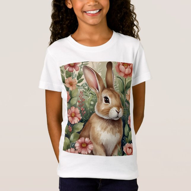 Camiseta Blush Blooms e Bunny Sonha Crianças T-Shirt (Frente)