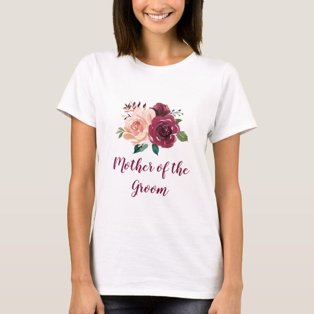 Camiseta Blush Burgundy Floral Mãe do Casamento do Groom (Frente)