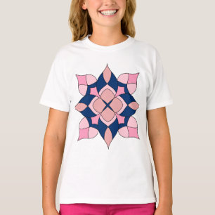 Camiseta Blush Rosa e Azulejos Florais Geométricos Navy