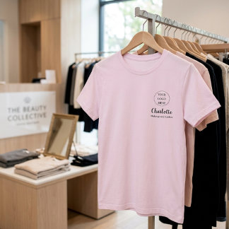 Camiseta Blush Rosa Preto Script Foto Maquiagem Negócios