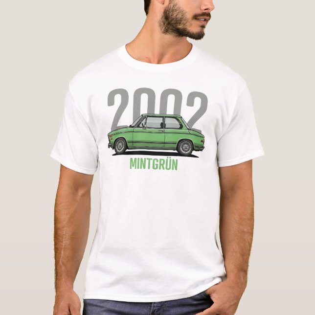 Camiseta BMW 2002 Verde-Menta Carro Clássico (Frente)
