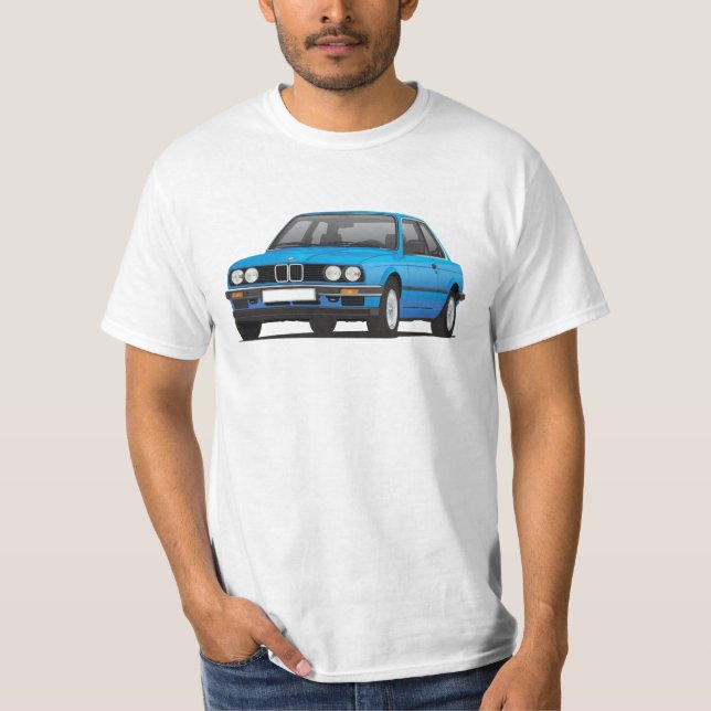 Camiseta BMW E30 (3-series), ilustração azul, t-shirt (Frente)
