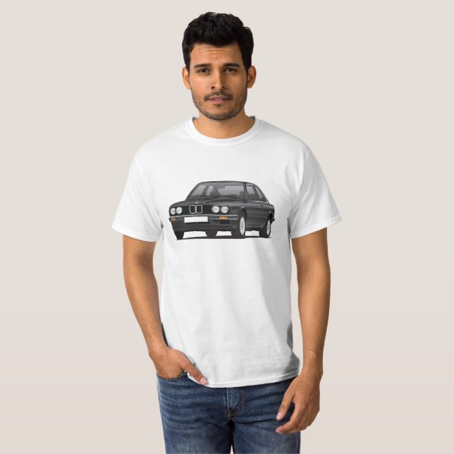 Camiseta BMW E30 (3-series), ilustração preta, t-shirt (Frente Completa)