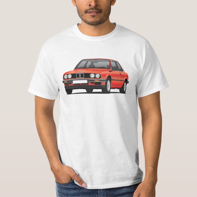 Camiseta BMW E30 (3-series), vermelho metálico, ilustração (Frente)