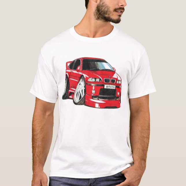 Camiseta BMW M3 vermelho E36 caricatura automóvel (Frente)