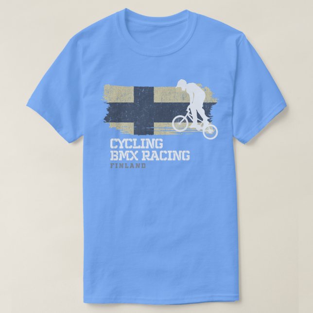 Camiseta BMX Bike Finlândia Flag Biking Cycling Racing BMX  (Frente do Design)