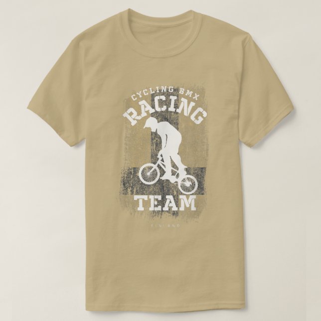 Camiseta BMX Bike Finlândia Flag Biking Cycling Racing BMX3 (Frente do Design)