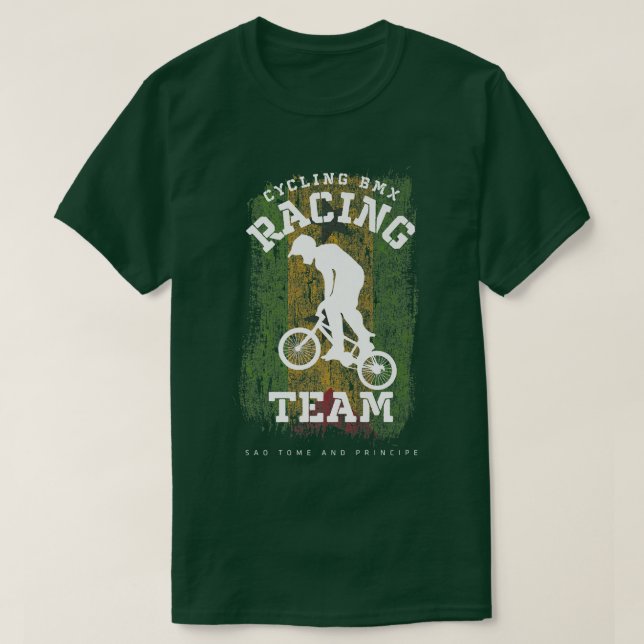 Camiseta BMX Bike Sao Tome & Principe Flag Biking Cycling R (Frente do Design)