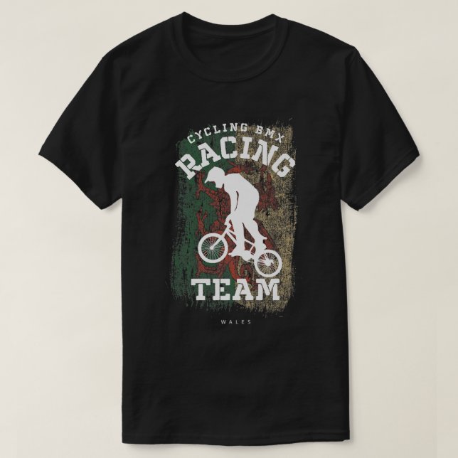Camiseta BMX Bike Wales Flag Biking Cycling Racing BMX (Frente do Design)