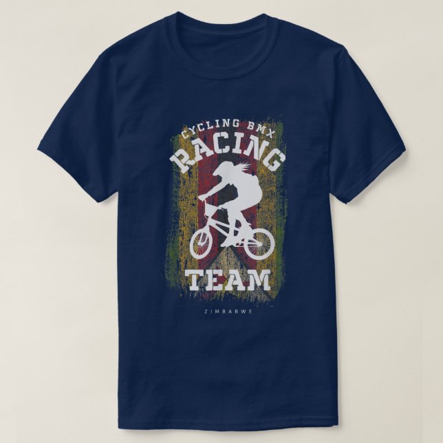 Camiseta BMX Bike Zimbabwe Flag Racing (Frente do Design)