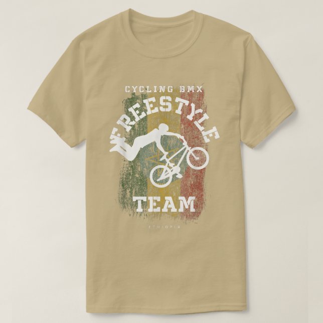 Camiseta BMX Freestyle Bike Etiópia Flag Biking Cycling BM (Frente do Design)