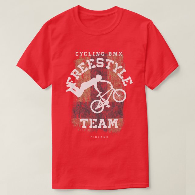 Camiseta BMX Freestyle Bike Finlândia Flag Biking Cyclking  (Frente do Design)