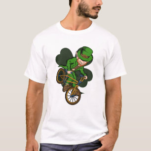 Camiseta BMX Rider Leprechaun Rua no Dia de Patrick BMX Bik