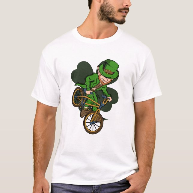Camiseta BMX Rider Leprechaun Rua no Dia de Patrick BMX Bik (Frente)
