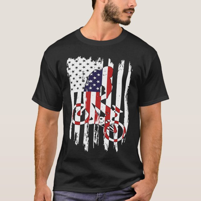 Camiseta BMX Rider USA Flag Bicycle Racing BMX Bike (Frente)