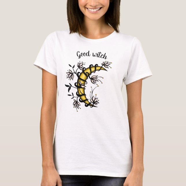 Camiseta Boa Bruxa Floral Moon Magic Witchy Pagan (Frente)