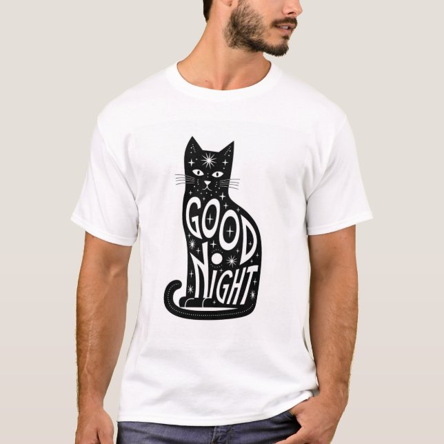 Camiseta Boa Noite de design de gato (Frente)