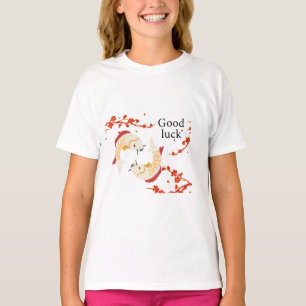 Camiseta Boa Sorte de Peixe Koi com Sakura Japonês Elegan