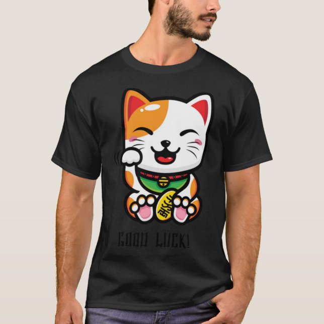Camiseta Boa Sorte Japonês Maneki Neko Sortudo Kit de Gato (Frente)