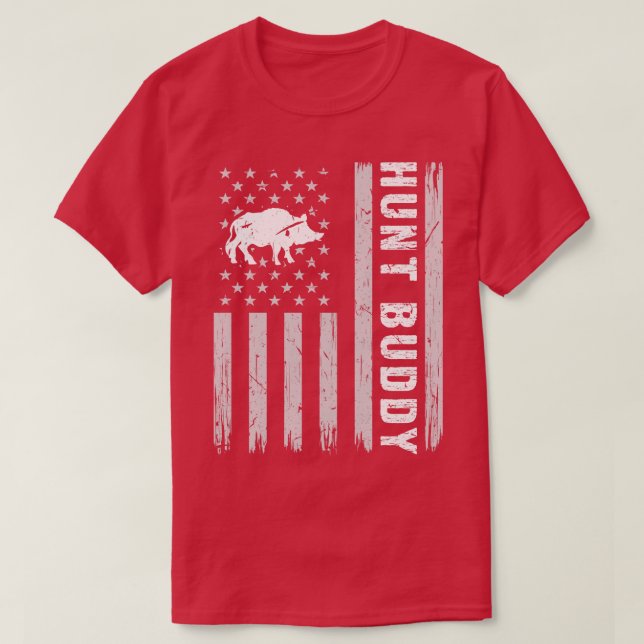 Camiseta Boar Hunt Buddy EUA Flag Hog Hunting (Frente do Design)