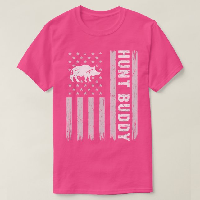 Camiseta Boar Hunt Buddy EUA Flag Hog Hunting 1 (Frente do Design)