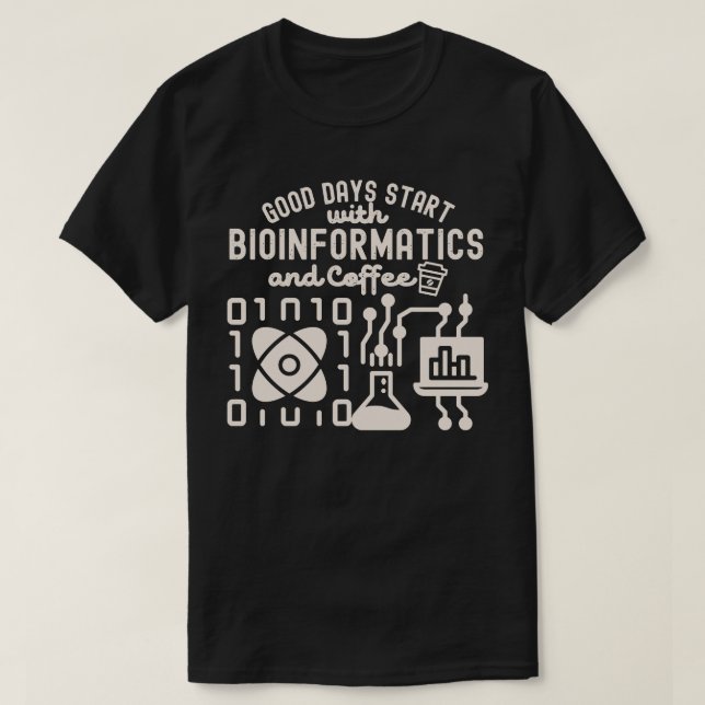 Camiseta Boas Dias Começam com Bioinformática e Café (Frente do Design)