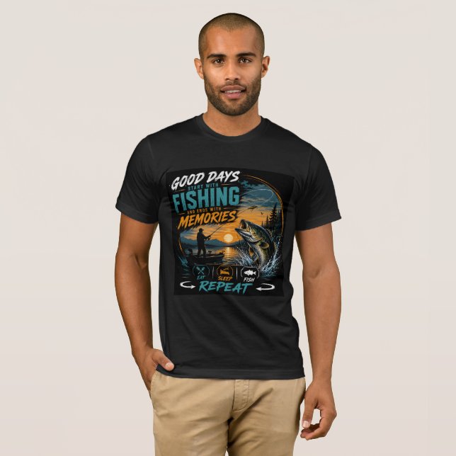 Camiseta Boas Dias Começam Com Pesca E Terminam Com Memória (Frente Completa)