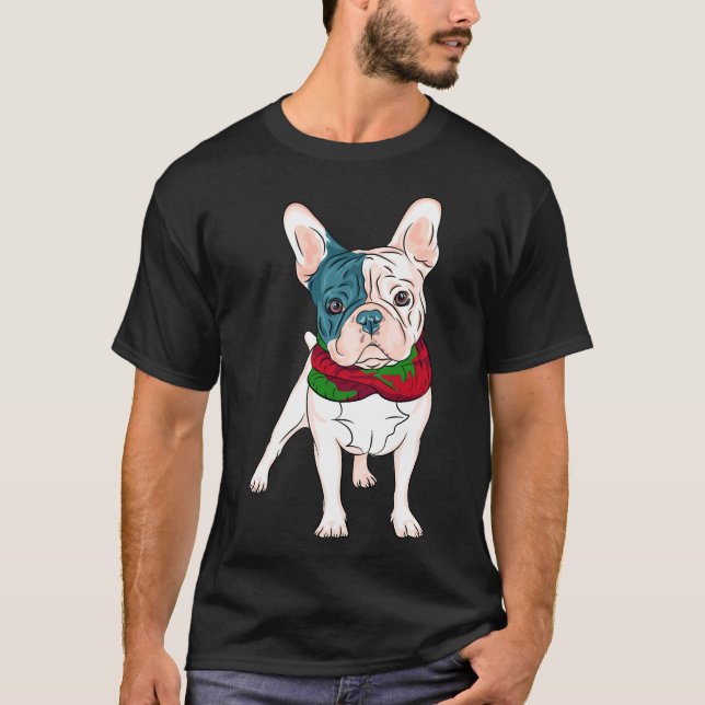 Camiseta Boas Festas De Natal De Buldogue Francês Com Verme (Frente)
