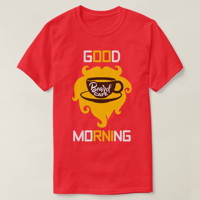 Camiseta Boas Manhãs Café Barba Engraçada Memória 1 (Frente do Design)
