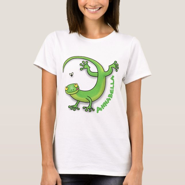 Camiseta Boas saudações da lagartixa verde e feliz com dese (Frente)