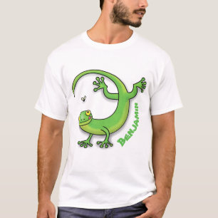 Camiseta Boas saudações da lagartixa verde e feliz com dese