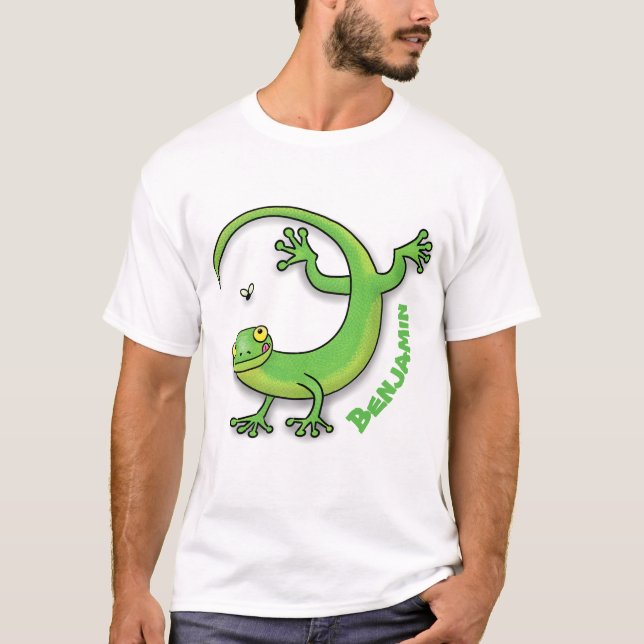 Camiseta Boas saudações da lagartixa verde e feliz com dese (Frente)