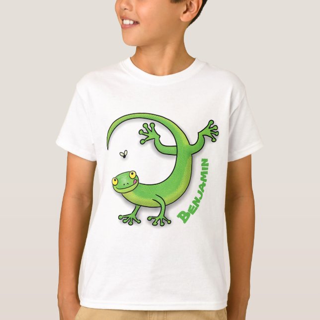 Camiseta Boas saudações da lagartixa verde e feliz com dese (Frente)