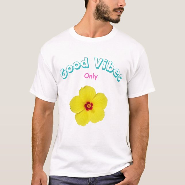 Camiseta Boas Víblias Apenas Arte de Hibisco Amarelo (Frente)