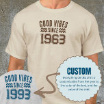 Camiseta Boas Víblias Desde O Ano Personalizado Shirt Birth<br><div class="desc">Comemore um marco com esta camisa de boas vibrações do ano. Esta exclusividade é perfeita para quem quer comemorar um ano especial de estilo. Quer marque um ano de nascimento,  um aniversário,  ou um evento histórico significativo,  esta camisa é uma peça eterno que combina nostalgia com estilo.</div>