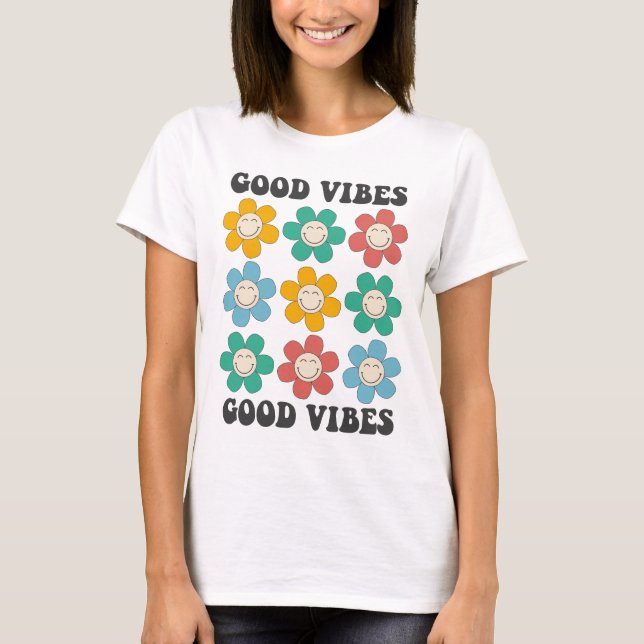 Camiseta Boas Víblias Flores de Margarida Coloridas (Frente)