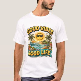 Camiseta Boas Vibrações Boa Vida Arte de Praia Tropical.