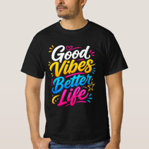 Camiseta Boas Vibrações Melhor Vida Tipografia Colorida Des