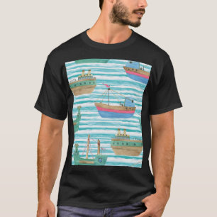 Camiseta Boats Stripes: Padrão De Pintura Por Aquarela.