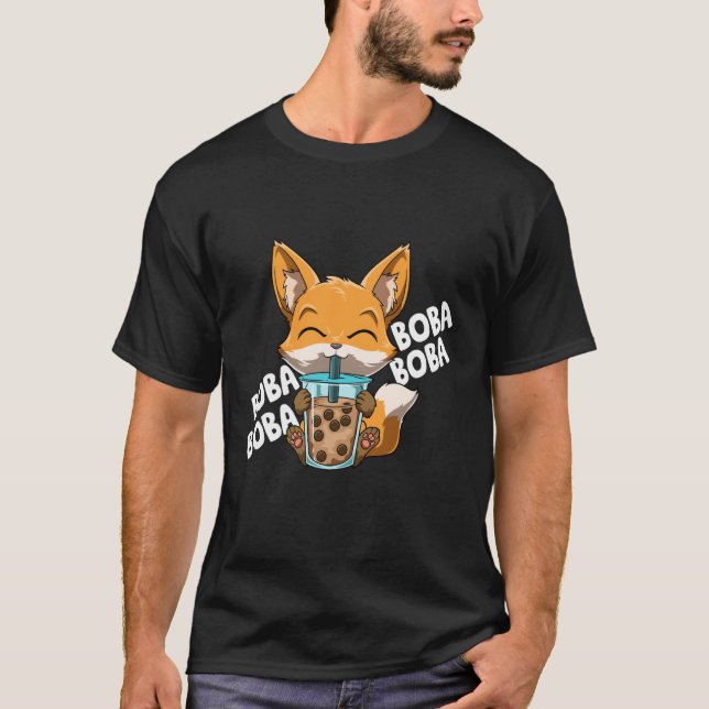 Camiseta Boba Boba Boba Boba Manga Bubble Tea Fox Anime (Frente)