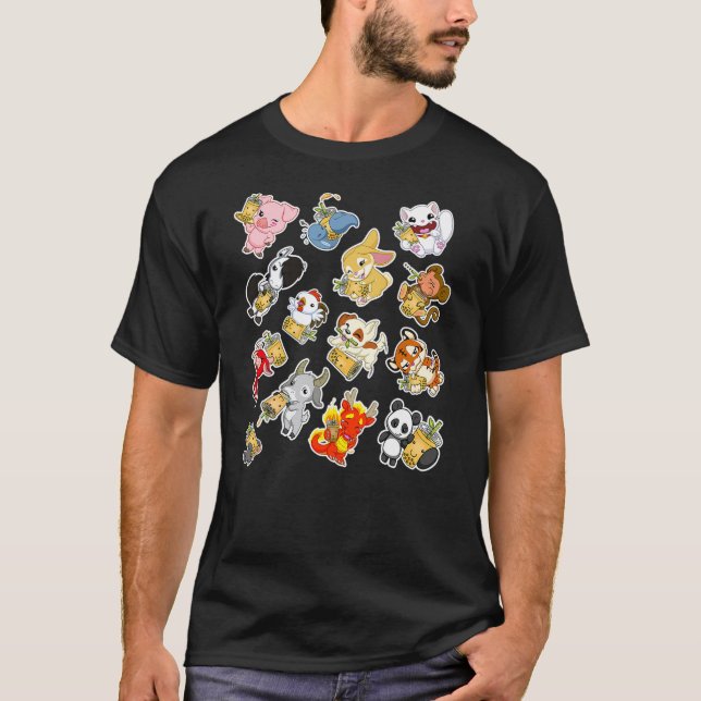 Camiseta Boba Bubble Milk Tea Chinese Zodiac Animals Anime  (Frente)