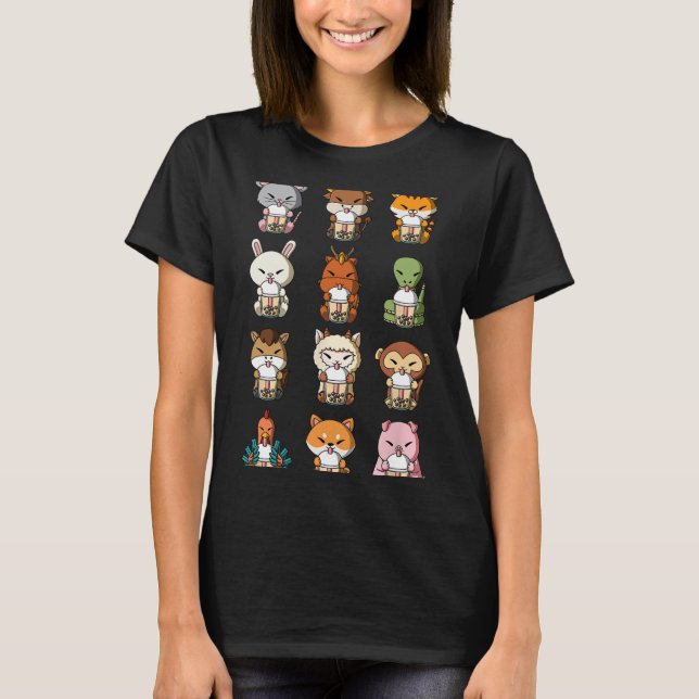 Camiseta Boba Bubble Milk Tea Chinese Zodiacs Animal Lunar  (Frente)