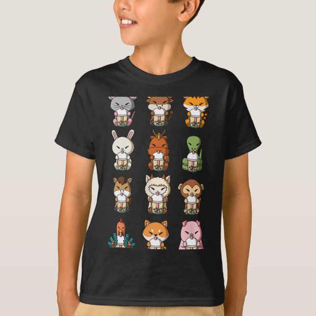 Camiseta Boba Bubble Milk Tea Chinese Zodiacs Animal Lunar  (Frente)