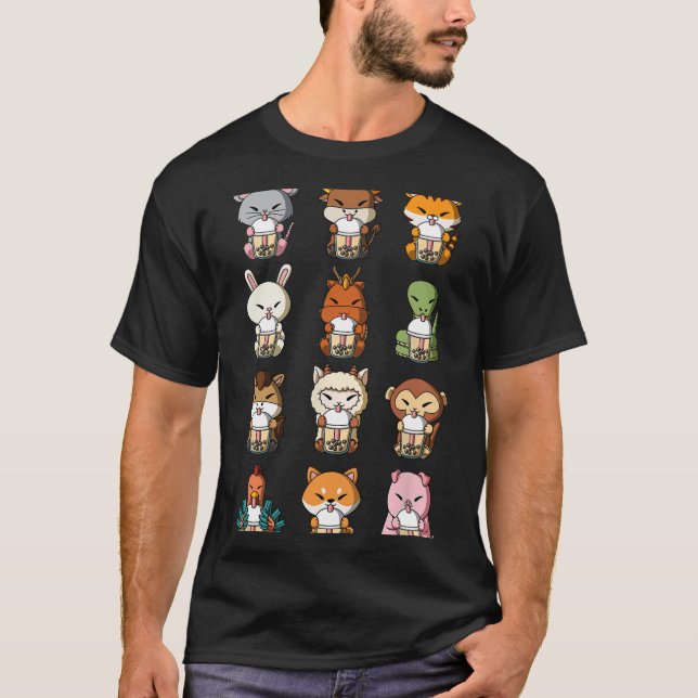 Camiseta Boba Bubble Milk Tea Chinese Zodiacs Animal Lunar  (Frente)