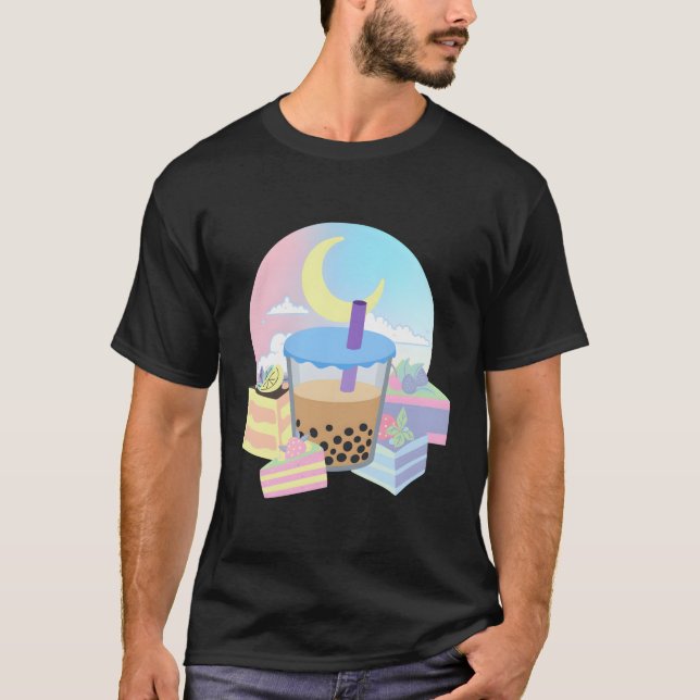Camiseta Boba Bubble Tea milk Tea Kawaii Tapioca Moon Cake (Frente)