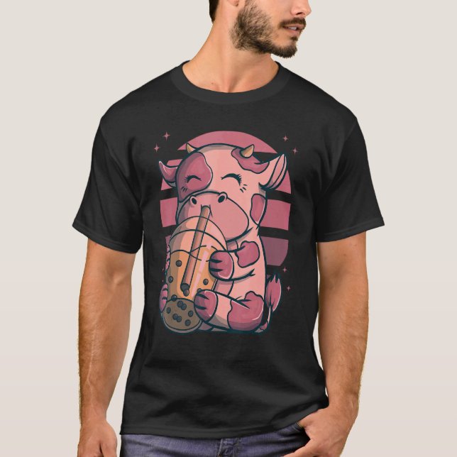Camiseta Boba Bubble Vacas De Chá Rosa Sunset (Frente)