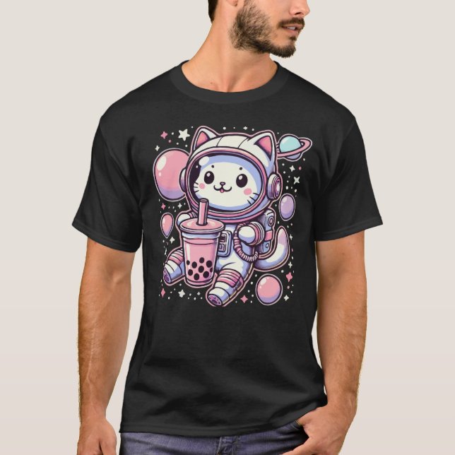 Camiseta Boba Chá De Gato Em Astronauta Espacial Anime (Frente)