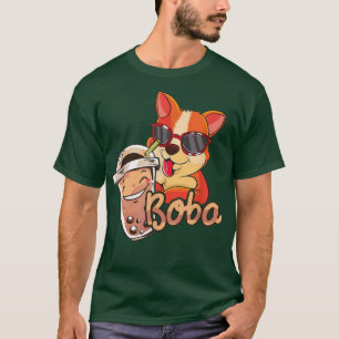 Camiseta Boba Corgi Bebendo Bubble Tea Anime Manga Kawaii